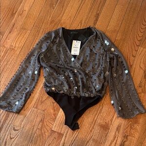 Zara Gray Sequin Bodysuit